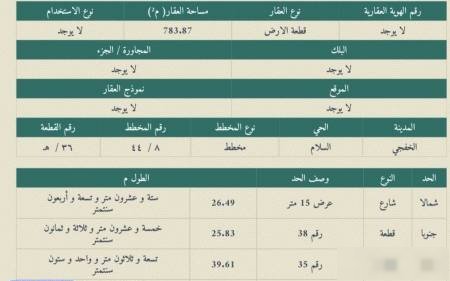 For sale land in Al-Khafji, Al-Salam neighborhood, corner, land area 783.87, Street 15 North